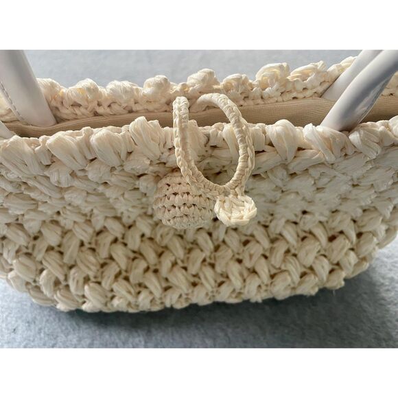 Vintage Mantessa Hand Made Japan Woven Straw Purse Ivory Top Handle Bag - Picture 2 of 15